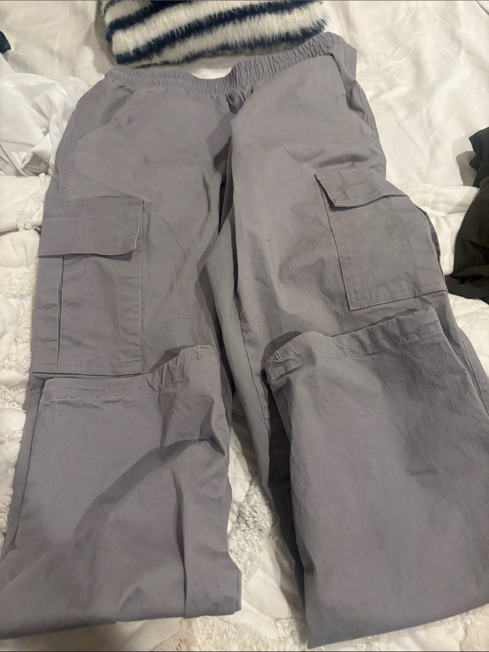 Wide Leg Cargo Jumpsuit Pants in Light Gray for Women